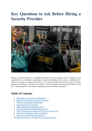 Key Questions to Ask Before Hiring a Security Provider