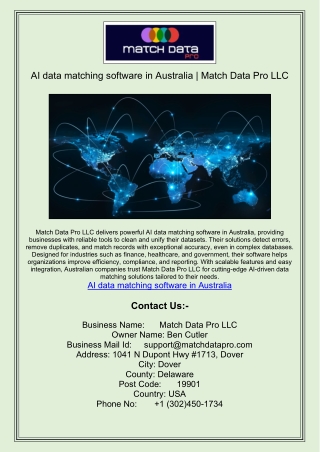 AI data matching software in Australia | Match Data Pro LLC