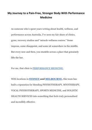 My Journey to a Pain-Free, Stronger Body With Performance Medicine