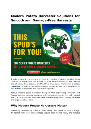 Modern Potato Harvester Solutions for Smooth and Damage-Free Harvests