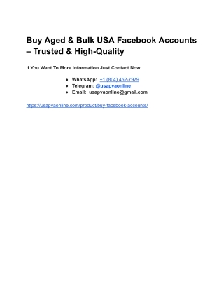 Buy Aged & Bulk USA Facebook Accounts – Trusted & High-Quality