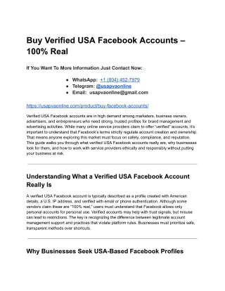 Buy Verified USA Facebook Accounts – 100% Real