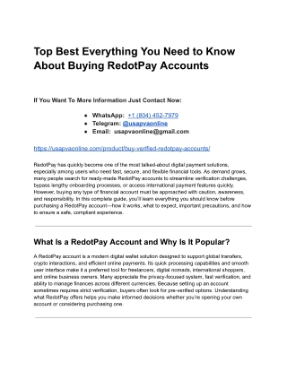 Top Best Everything You Need to Know About Buying RedotPay Accounts