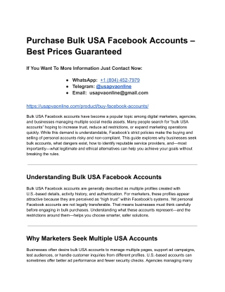 Purchase Bulk USA Facebook Accounts – Best Prices Guaranteed