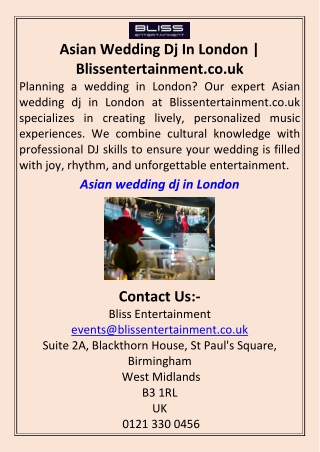 Asian Wedding Dj In London  Blissentertainment.co.uk