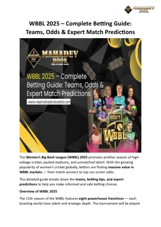 WBBL 2025 – Complete Betting Guide Teams, Odds & Expert Match Predictions