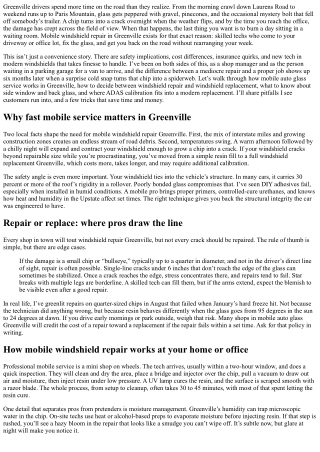 Mobile Windshield Repair in Greenville: Fast Service at Your Door