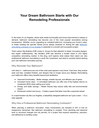 Your Dream Bathroom Starts with Our Remodeling Professionals