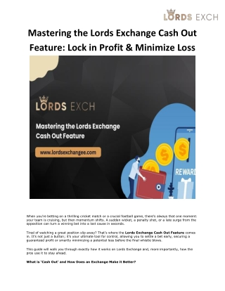 Mastering the Lords Exchange Cash Out Feature: Lock in Profit & Minimize Loss