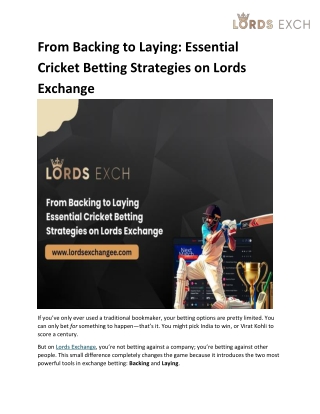 From Backing to Laying: Essential Cricket Betting Strategies on Lords Exchange