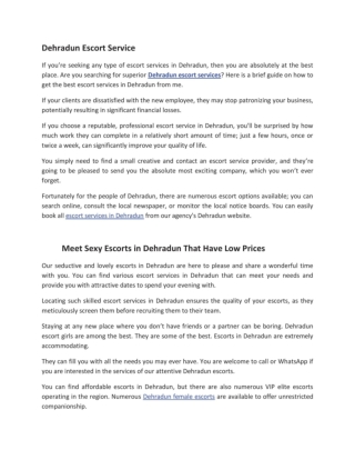 Dehradun Escort Service