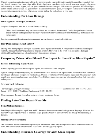 Comparing Prices: What Should You Expect for Local Car Glass Repairs?