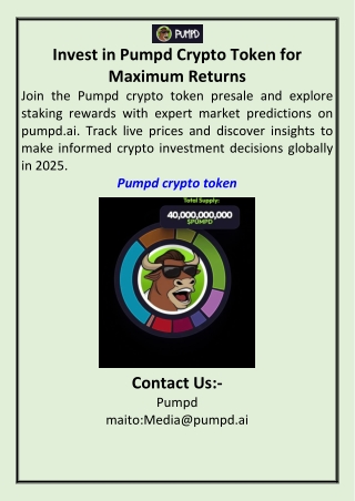 Invest in Pumpd Crypto Token for Maximum Returns
