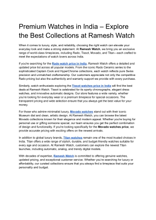 Premium Watches in India – Explore the Best Collections at Ramesh Watch