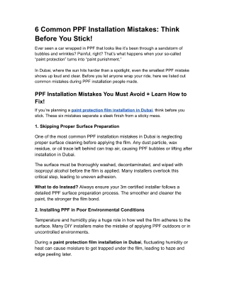6 Common PPF Installation Mistakes - Think Before You Stick!