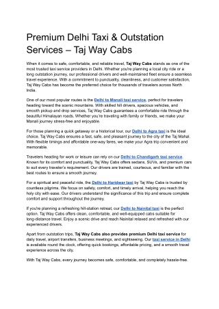 Premium Delhi Taxi & Outstation Services – Taj Way Cabs