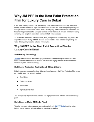 Why 3M PPF Is the Best Paint Protection Film for Luxury Cars in Dubai
