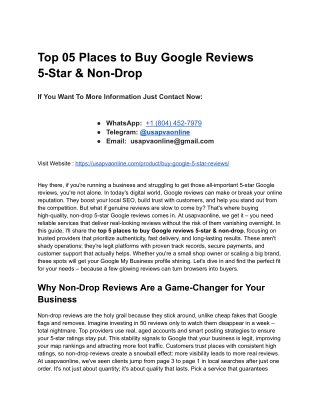 Top 05 Places to Buy Google Reviews 5-Star & Non-Drop