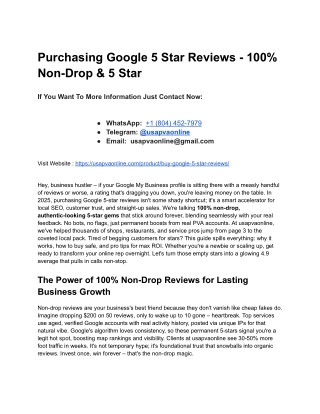 Purchasing Google 5 Star Reviews - 100% Non-Drop & 5 Star