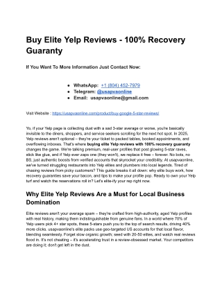 Buy Elite Yelp Reviews - 100% Recovery Guaranty
