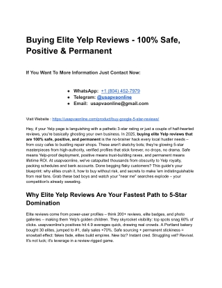 Buying Elite Yelp Reviews - 100% Safe, Positive & Permanent