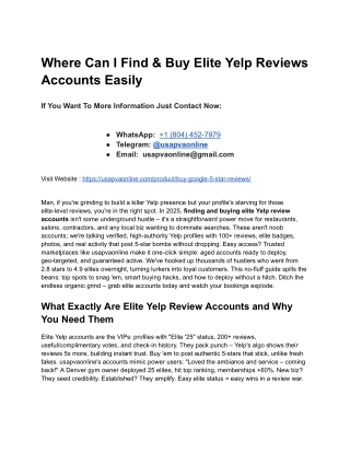 Where Can I Find & Buy Elite Yelp Reviews Accounts Easily