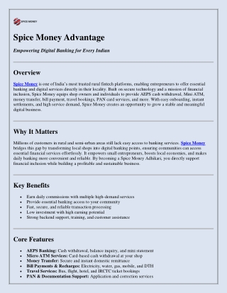 Spice Money Digital Banking Guide – Complete Business Opportunity PDF