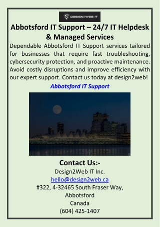 Abbotsford IT Support – 24 7 IT Helpdesk & Managed Services