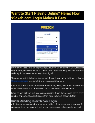 Want to Start Playing Online_ Here’s How 99exch.com Login Makes It Easy