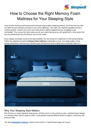 How to Choose the Right Memory Foam Mattress for Your Sleeping Style