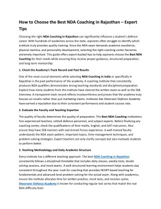 How to Choose the Best NDA Coaching in Rajasthan