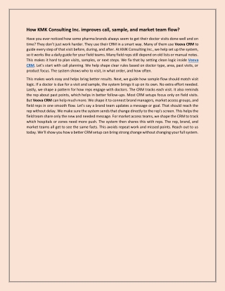 How KMK Consulting Inc. improves call, sample, and market team flow