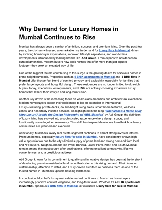 Why Demand for Luxury Homes in Mumbai Continues to Rise