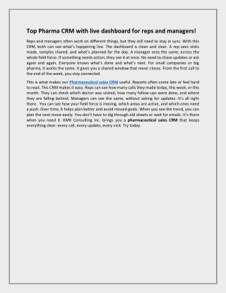 Top Pharma CRM with live dashboard for reps and managers!