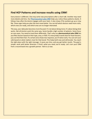 Find HCP Patterns and increase results using CRM