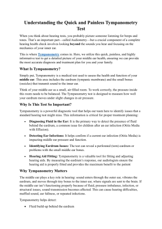 Understanding the Quick and Painless Tympanometry Test