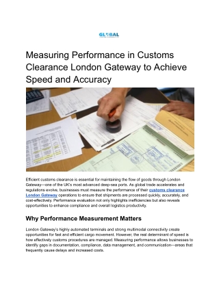 Measuring Performance in Customs Clearance London Gateway to Achieve Speed and Accuracy