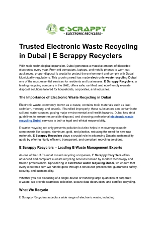 Trusted Electronic Waste Recycling in Dubai _ E Scrappy Recyclers