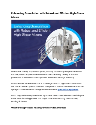 Enhancing Granulation with Robust and Efficient High-Shear Mixers (1)