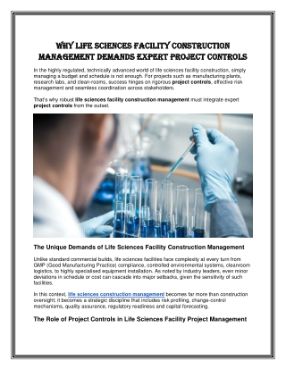 Why Life Sciences Facility Construction Management Demands Expert Project Controls