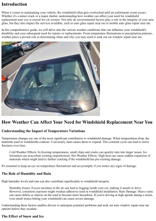 How Weather Can Affect Your Need for Windshield Replacement Near You