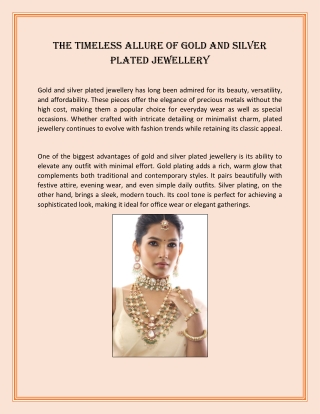 The Timeless Allure of Gold and Silver Plated Jewellery