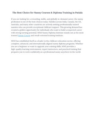 Nanny Courses & Diploma Training in Patiala