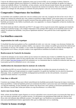 Les avantages de l'achat de backlinks de qualité