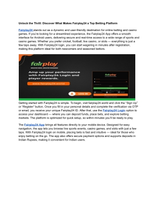 Unlock the Thrill: Discover What Makes Fairplay24 a Top Betting Platform