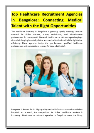 Top Healthcare Recruitment Agencies in Bangalore - Connecting Medical Talent with the Right Opportunities