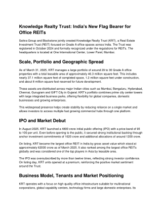 Knowledge Realty Trust: India’s New Flag Bearer for Office REITs