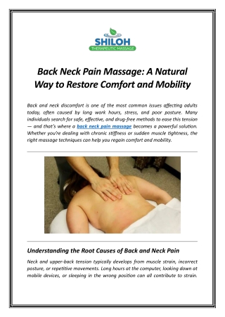 Back Neck Pain Massage A Natural Way to Restore Comfort and Mobility