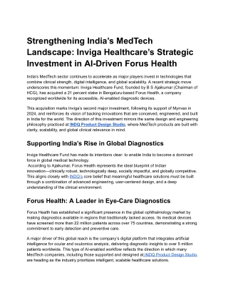 Strengthening India’s MedTech Landscape