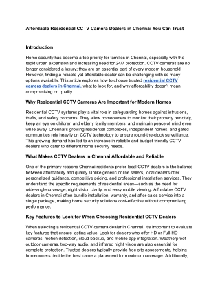 Affordable Residential CCTV Camera Dealers in Chennai You Can Trust